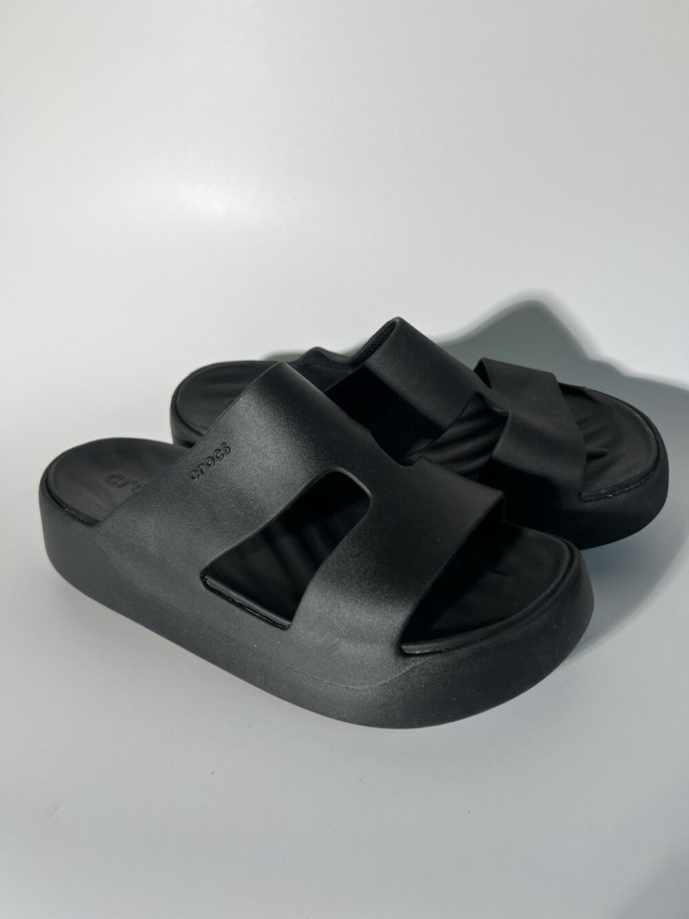 Crocs Black Platform Slides Comfort Sandals Womens W8 - Picture 2 of 14
